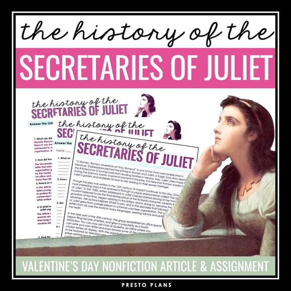 Valentine’s Day Reading Comprehension Article & Assignment - Secretaries of Juliet