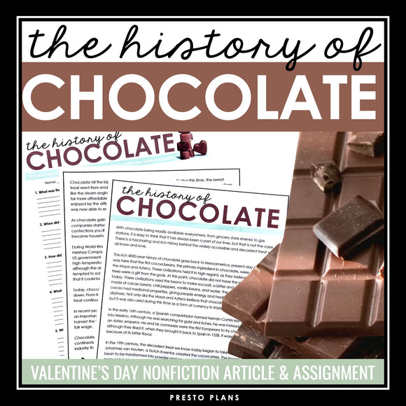 Valentine's Day Reading Comprehension Article & Assignment - Chocolate