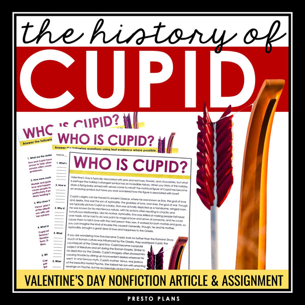 Valentine’s Day Reading Comprehension Article & Assignment - Cupid Mythology