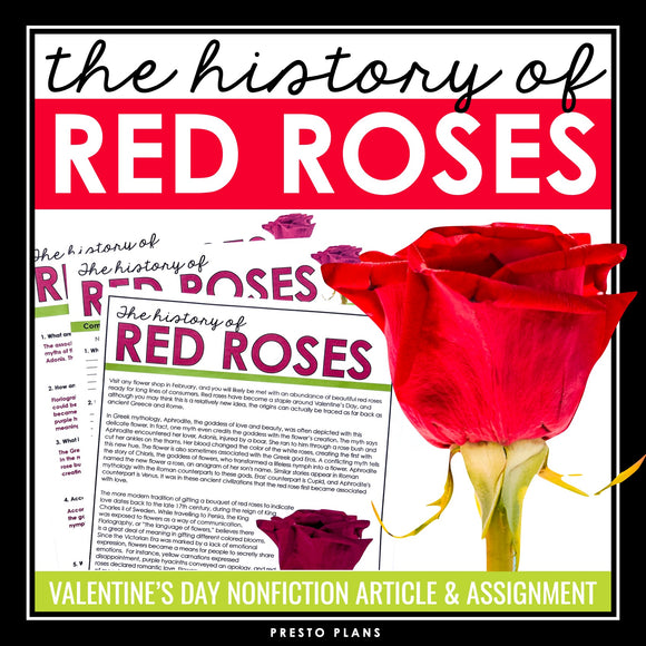Valentine's Day Reading Comprehension Article & Assignment - Red Roses