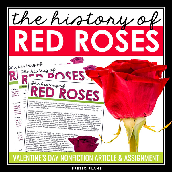 Valentine's Day Reading Comprehension Article & Assignment - Red Roses