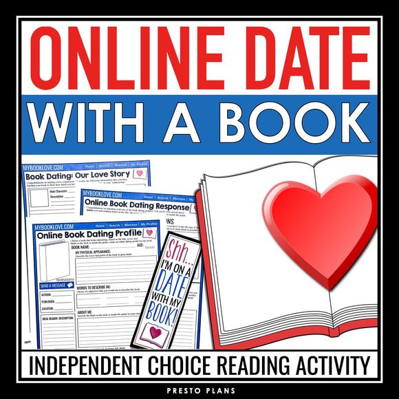 Valentine's Day Reading Activity - Online Date With a Book Novel Choice Reading