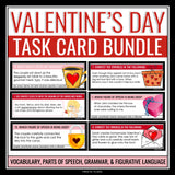 Valentine's Day Task Cards Grammar, Parts of Speech, Vocab, Figurative Language