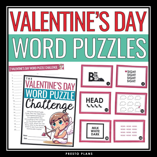 Valentine’s Day Word Puzzles Brain Teasers Game – Logic Rebus Word Sense Fun