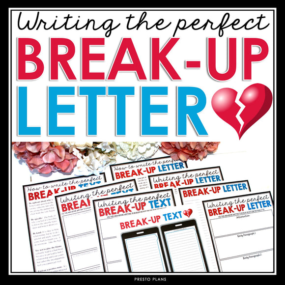 Valentine's Day Writing Assignment - Writing a Break Up Letter or Text Message