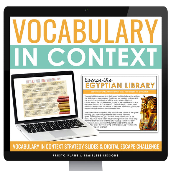 Vocabulary in Context Presentation & Digital Escape Room Reading Activity Game