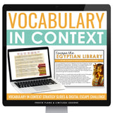 Vocabulary in Context Presentation & Digital Escape Room Reading Activity Game