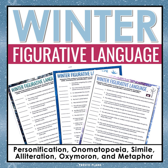 Winter Figurative Language Assignments - Literary Devices Activity