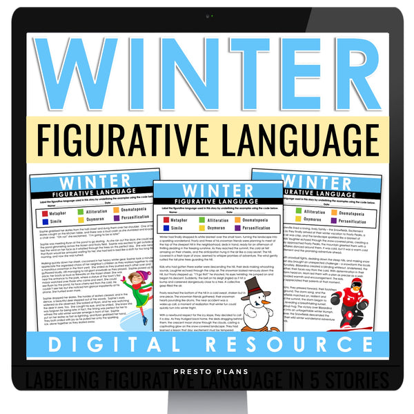 Winter Figurative Language Digital Assignments -  Literary Devices Activity