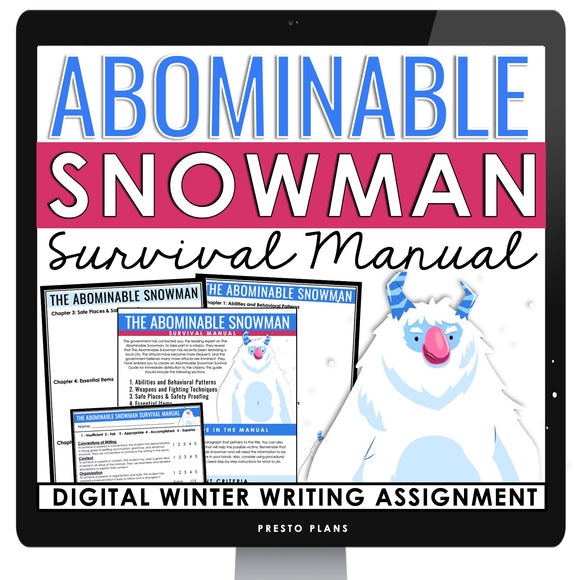 Christmas Writing Assignment - Abominable Snowman Manual Winter Digital Activity