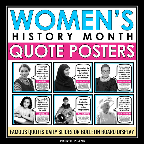 Women’s History Month Bulletin Board Quote Posters Display – Decor & Assignment