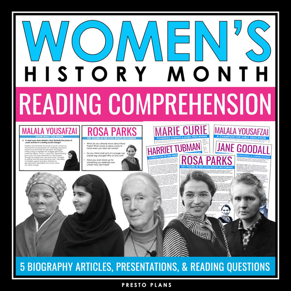 Women’s History Month Reading Comprehension Bundle: 5 Articles & Assignments