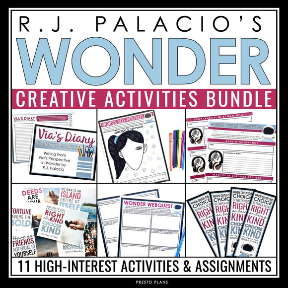 Wonder Activity Bundle - Creative Novel Activities and Assignments R.J. Palacio