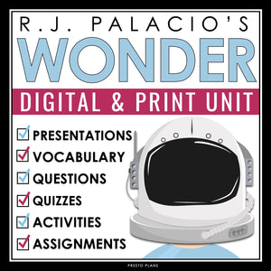 Wonder Unit Plan - R.J. Palacio Novel Study Reading Unit - Digital Print Bundle