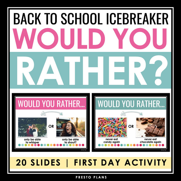 Back to School First Day Icebreaker Activity - Would You Rather Game Slides
