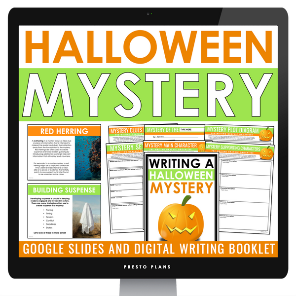 Halloween Writing Assignment - Writing a Mystery Halloween Narrative - Digital