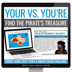 Homophones Escape Room Digital Grammar Game, Slides, & Quiz - You're vs. Your