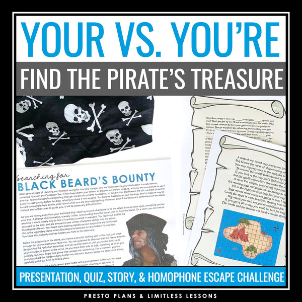 Homophones Escape Room Style Grammar Game, Slides, & Quiz - You're vs. Your