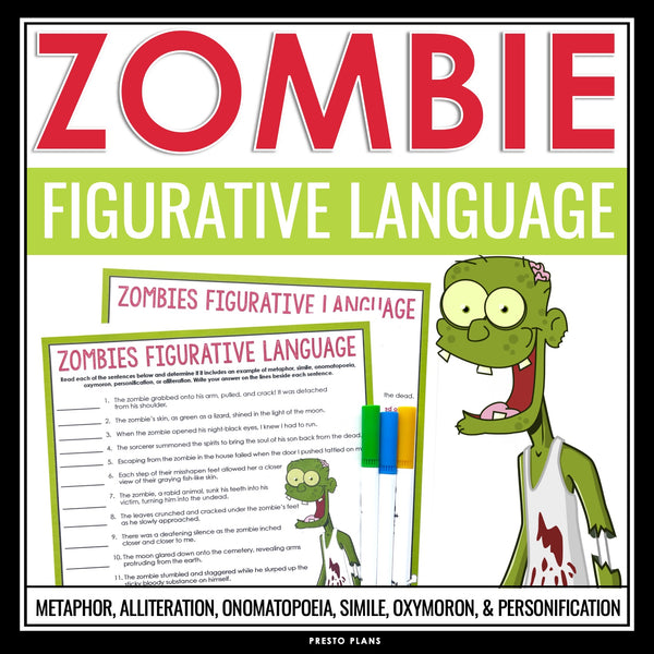 Figurative Language Assignment - Literary Devices Activity - Zombies