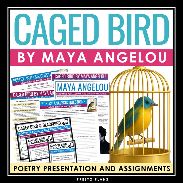 Caged Bird by Maya Angelou - Poetry Lesson, Slides, Assignments, and Activities