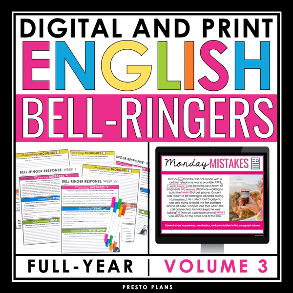 English Bell Ringers - Grammar, Vocab, Fig Language - Digital Print Bundle Vol 3