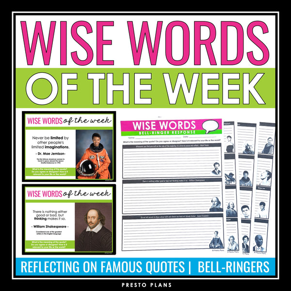 Quote of the Week Bell Ringers - 40 Famous Quotes & Writing Response Assignments