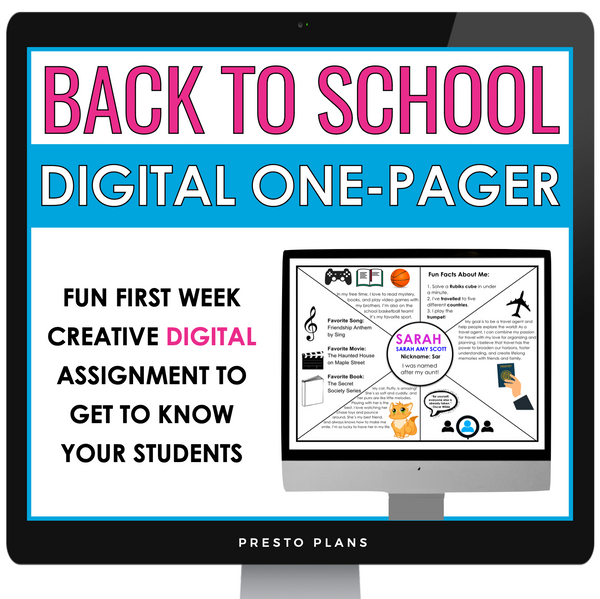 Back to School One Pager - Digital First Week Get to Know You Activity