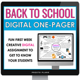 Back to School One Pager - Digital First Week Get to Know You Activity