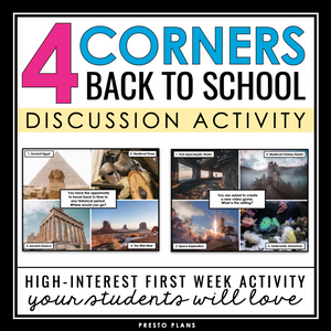 Back to School Get to Know You Activity - 4 Corners Game for Middle and High