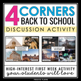 Back to School Get to Know You Activity - 4 Corners Game for Middle and High