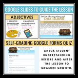 Adjectives Parts of Speech Escape Room Digital Activity, Google Slides, and Quiz