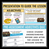Adjectives Parts of Speech Grammar Activity Escape Challenge, Slides, & Quiz