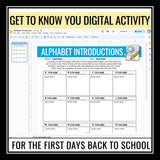 Back to School Digital Activity - Alphabet Introduction First Day Icebreaker