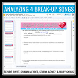 Valentine’s Day Poetry Assignments - Break Up Songs Analysis Activities Digital