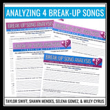 Valentine’s Day Poetry Assignments - Break Up Song Lyrics Analysis Activities