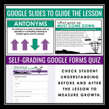Antonyms Vocabulary Word Escape Room Digital Activity, Google Slides, and Quiz
