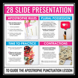 Apostrophes Escape Room Punctuation Digital Activity, Google Slides, and Quiz