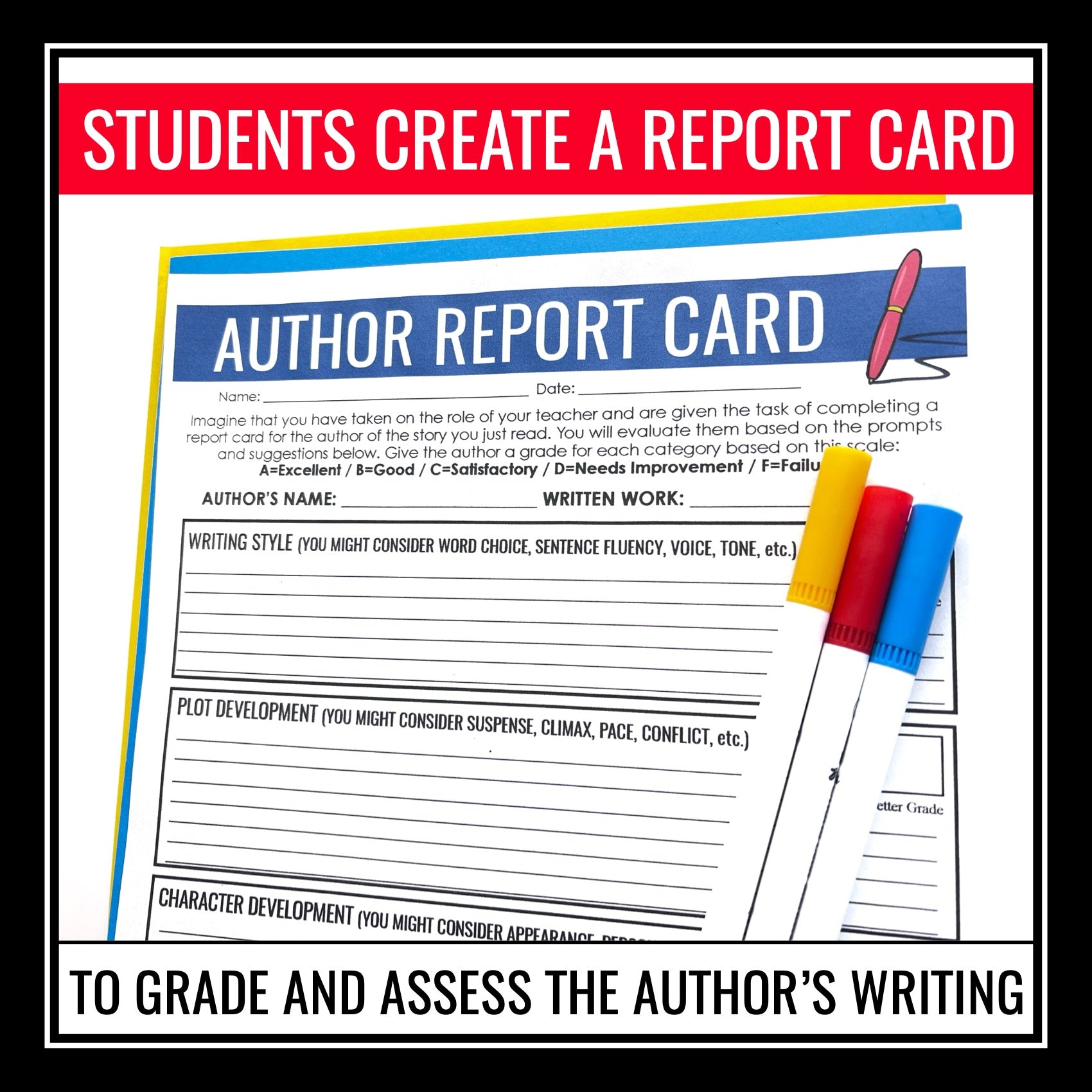 Author Report Card Assignment for Any Novel or Short Story - Story