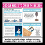 Author's Purpose Introduction Slides and Digital Escape Room Reading Activity