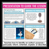 Author's Purpose Introduction Presentation and Escape Room Reading Activity