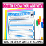 Back to School Activity - Hashtags Get to Know You First Day Creative Assignment