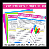 Back to School Rules Activity - Decoding Class Rules Written in Pig Latin