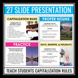 Capitalization Rules Presentation, Practice Assignments, and Task Cards Activity