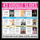 Comma, Ellipsis, & Dash Punctuation - Digital Grammar Lesson & Assignments