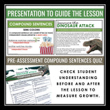Compound Sentence Type Grammar Activity Escape Room Challenge, Slides, and Quiz