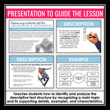 Descriptive Nonfiction Text Structure Slides & Escape Room Reading Activity