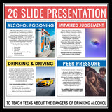 Alcohol Health Lesson - Dangers of Drinking Alcohol Presentation & One Pager