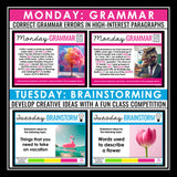 Elementary Bell Ringers - Grammar, Brainstorming, and Writing Bell Work Warm Ups