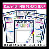 End of the Year Memory Book Assignment - End of the School Year Writing Activity