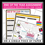 End of the Year One Pager Assignment - Last Week of School Reflection Activity